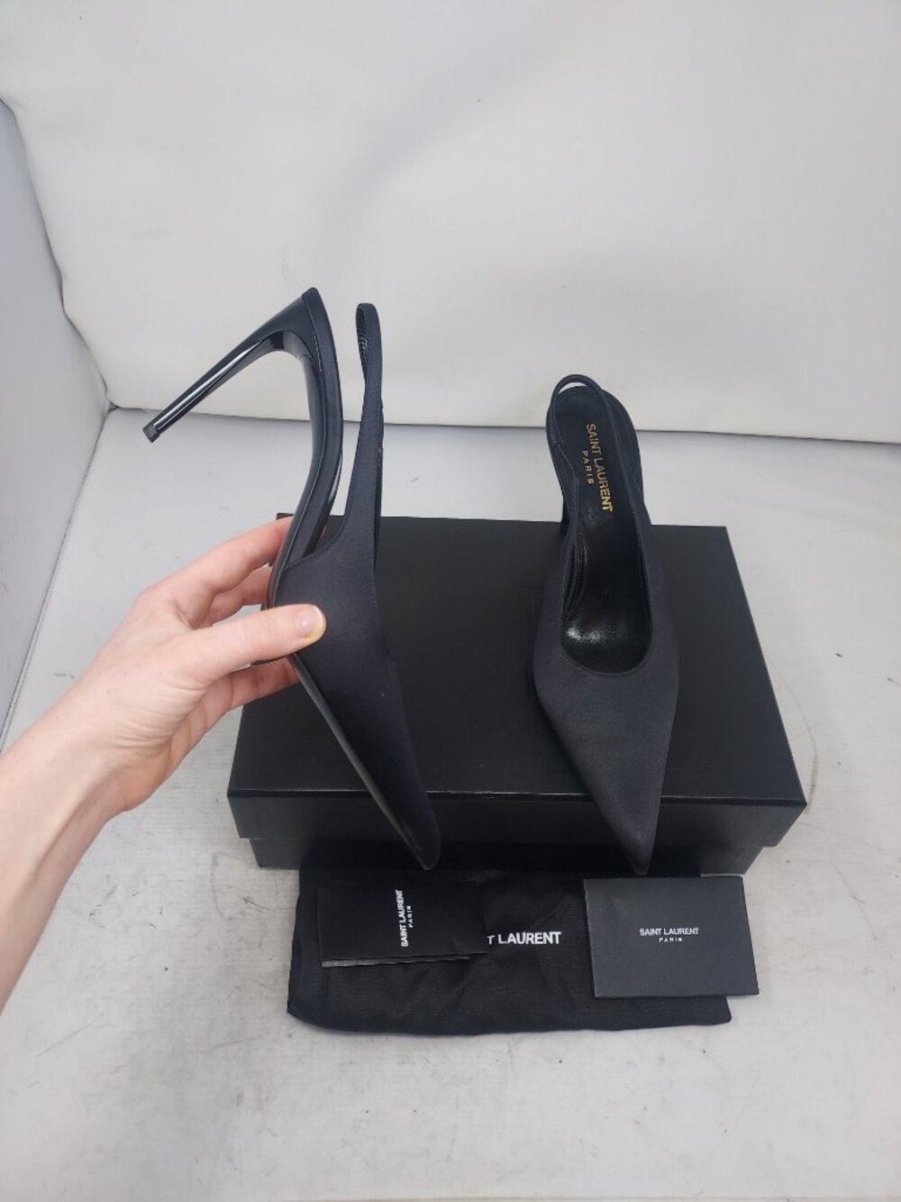 SAINT LAURENT YSL Black Kendall Silk Satin Slingback Pump - Picture 6 of 14